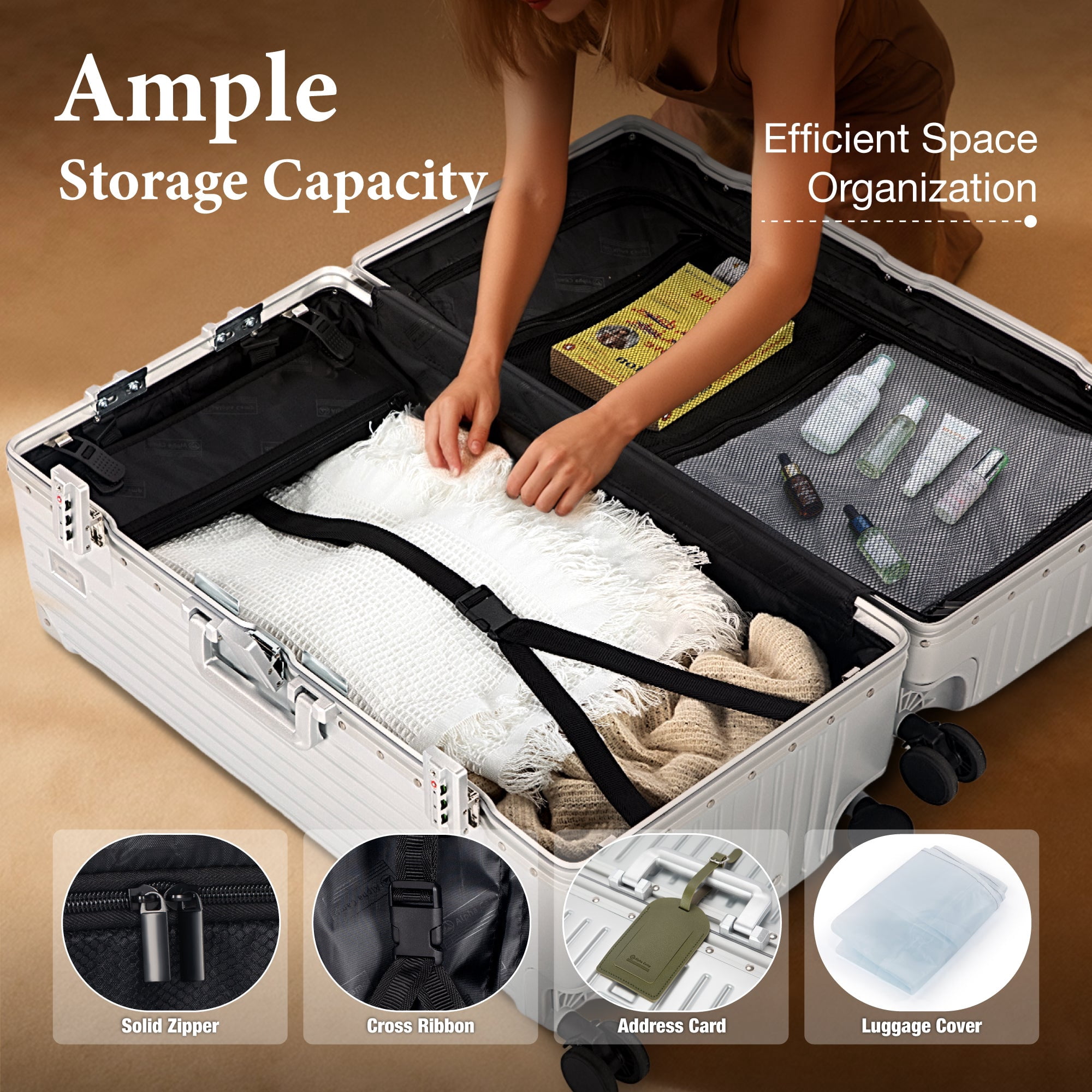 MF Studio 28 Inch Checked Trunk Luggage, Lightweight Zipperless PC Hardshell Suitcase with Aluminum Frame, TSA Locks, Spinner Wheels, USB Charging Port, Silver Gray