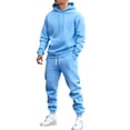 thumbnail image 2 of Men's Basic 2 Piece Tracksuit Solid Hoodies With Kangaroo Pocket Elastic Cuff Jogger Sweatpants Athletic Workout Outfits Blue XL, 2 of 8