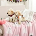 thumbnail image 6 of Throw Blanket Halloween Blanket with White Pink Throw Blankets for Bed and Couch Soft Fluffy Fleece Blanket Pink Ghost, 6 of 7