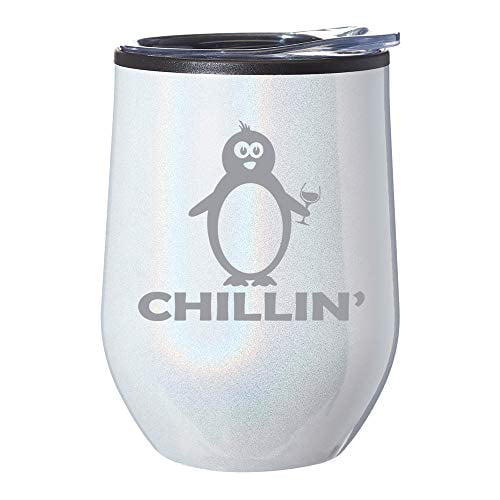 Stemless Wine Tumbler Coffee Travel Mug Glass Cup w/ Lid Chillin Penguin Funny 