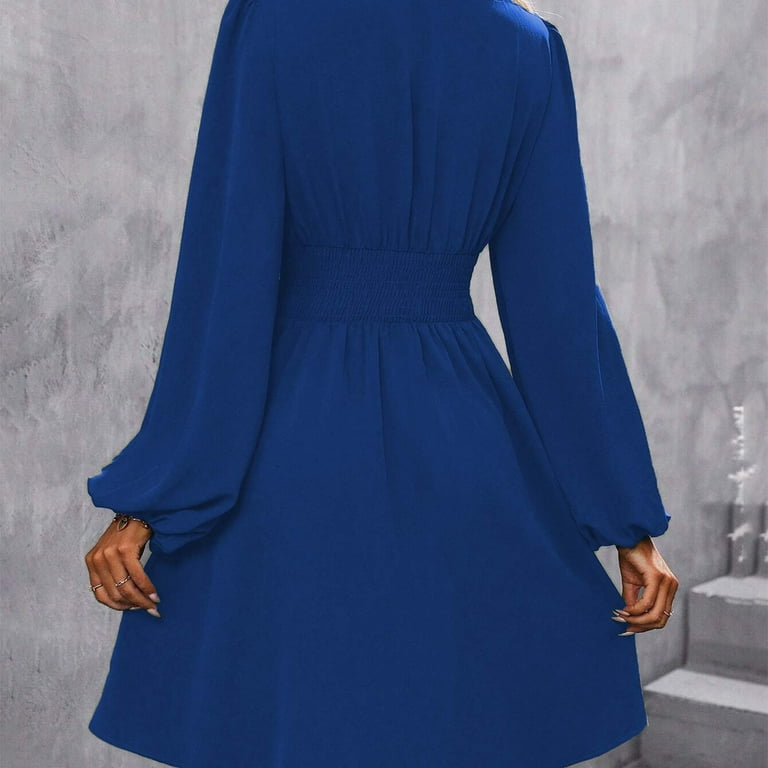 navy blue dress for baby girl R.Vivimos Womens Velvet V Neck Wrap Dress Fall Winter Long Sleeve Waist  Ruched Elastic Elegant Midi Dress (Small, Black) at Amazon Women's Clothing  store