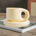 thumbnail image 3 of Chubby Taza de café con plato 270ml Chubby Funny Mug con asa 9oz Delicado y lindo juego de taza y platillo Taza de cerámica portátil novedad Taza de café crema mate para regalos Té Bebidas calientes O, 3 of 10