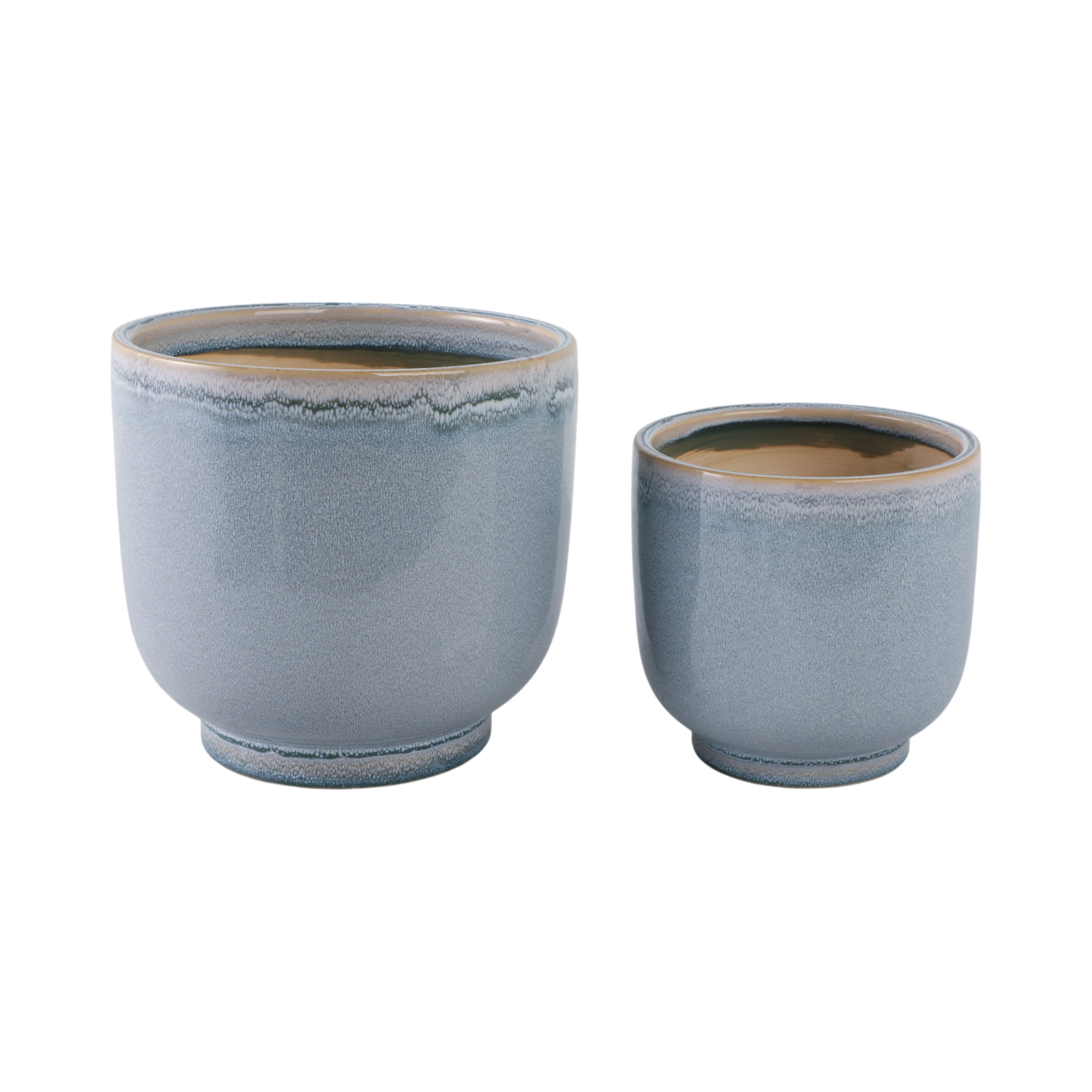 Elegant Glazed Ceramic Flower Pots for Home Decor - Planters for Living Room Decor, Patio, and Garden Styling - Decorative Pots for Plants for Indoor and Outdoor - Set of 2, 8", 6", Blue