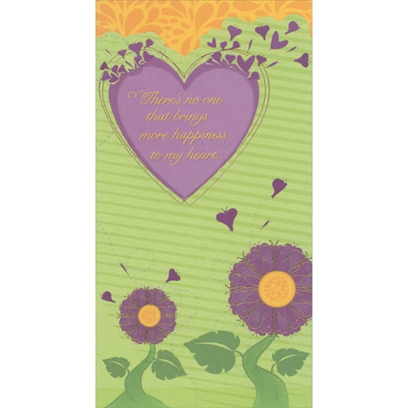 Designer Greetings Brings More Happiness to my Heart: Green Stripes, Purple Flowers on Green Mother's Day Card for Wife