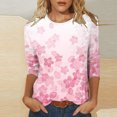 thumbnail image 1 of ICHUANYI Clearance Women's Fashion Printed Loose T-shirt 3/4 Sleeves Blouse Round Neck Casual Tops(Pink, M) ICHUANYI WER2023081401619, 1 of 5