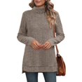 thumbnail image 5 of Solid Fall Sweaters For Women Turtleneck Ribbed Knit Tunic Pullover Long Sleeve Side Split High Low Hem Relaxed Fit Tops, 5 of 5