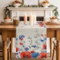 thumbnail image 3 of Blue Red Flowers Cotton Linen Table Runner for Dining Kitchen, Elegant Spring Floral Butterfly Rustic Wedding Outdoor Party Tablerunners, Dresser Scarf Coffee Tablecloth Runners 13x120 Inches, 3 of 8