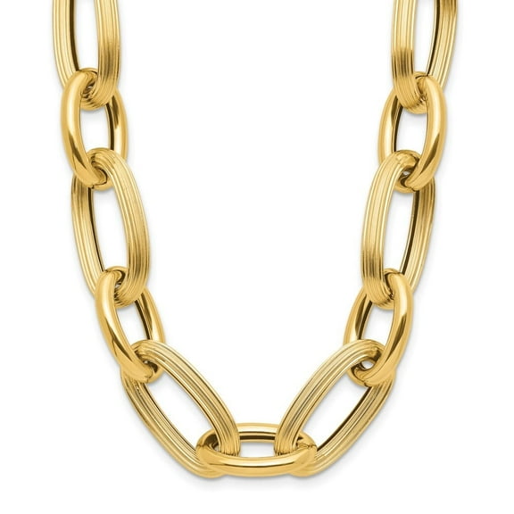 Auriga Fine Jewelry 14K Yellow Gold Polished Textured Hollow Fancy Link Necklace for Women 18K.5"