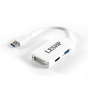 USB3.0 to HDMI+DVI+VGA Adapter (3 in 1) Connect Additional Display Devices CRT/LCD Monitor, Projector to Desktop or Notebook
