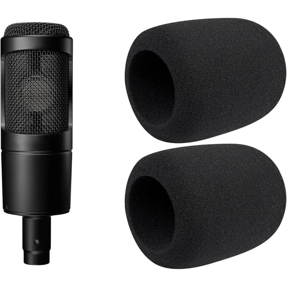 SOULWIT 2Pcs Microphones Pop Filter for Audio-Technica ATH AT2035 Cardioid Condenser, Protective Mic Cover Windscreen Foam - Black