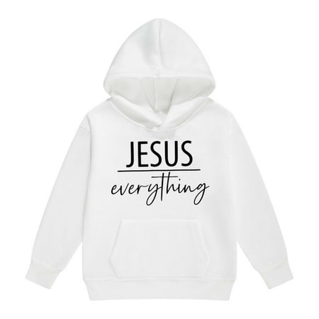 Tiijoy Big Girls Hoodie Jesus Themed Letter Print Loose Hooded Sweatshirt Sizes 10-11