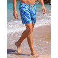 thumbnail image 4 of INSPIRE CHIC Men's Summer Tropical Leaf Print Lined Drawstring Swimming Beach Shorts L Navy Blue, 4 of 5