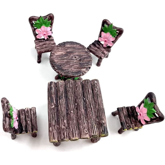 6PCS Miniature Table and Chairs Set, Fairy Garden Furniture Ornaments Kit for Dollhouse Accessories Home Micro Landscape Decoration