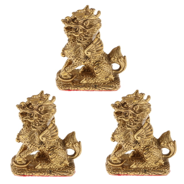3 Pedazos Accesorios De Forma Animal Kylin Ornamento Decorativo Para Oficina Salón Hogar Sala BLESIY Fengshui cobre kylin