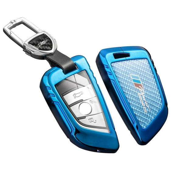 for BMW Key Fob Cover with Keychain,Real Carbon Fiber Zinc Alloy Protection Key Case Compatible with BMW 2 5 6 7 Series X1 X2 X3 X5 X6 Smart Remote keyless Key shell Accessories