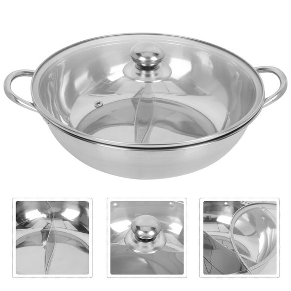 BRIGHTFUFU 1 Set Two Flavor Hot Pot Tempered Glass Quick Heating for Cooking Enthusiasts