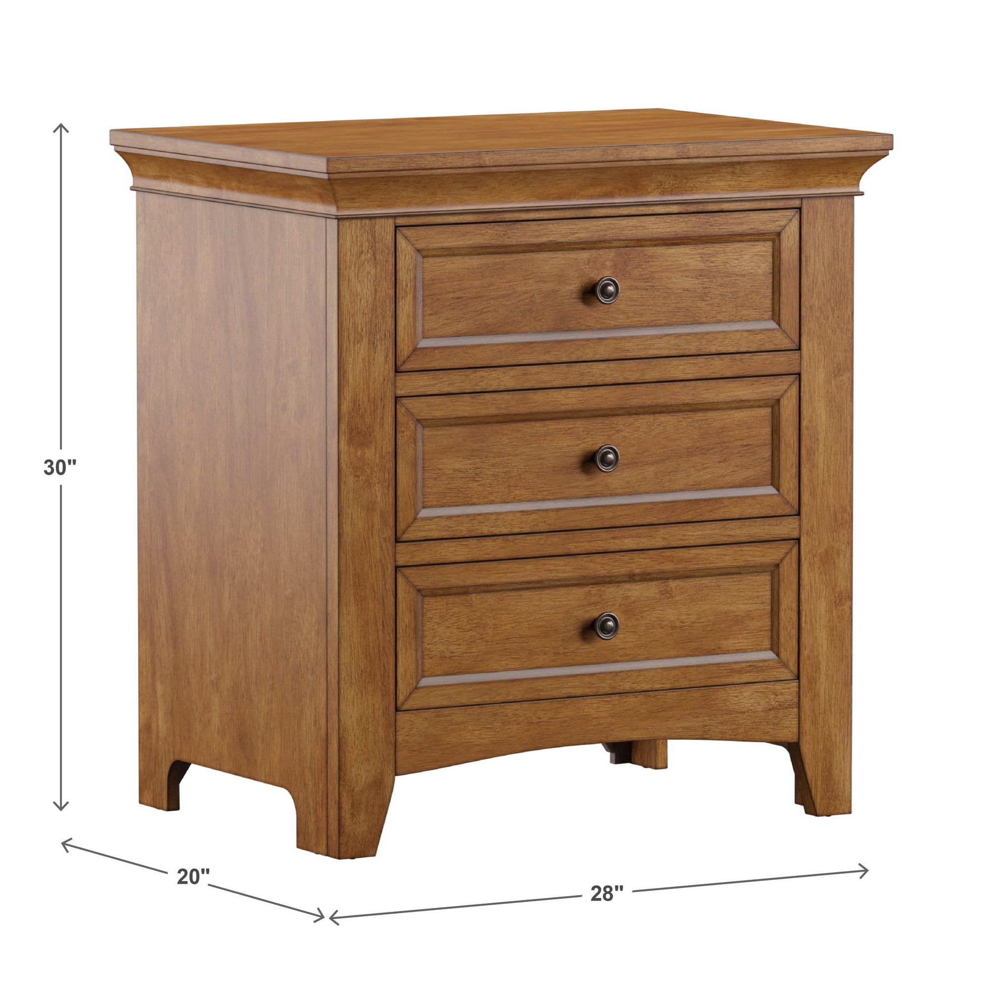 Weston Home Crestler Classic Nightstand with 3-Drawers & Charging Station, Oak