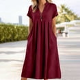 thumbnail image 2 of Kakishop Womens Casual Dresses Wrap V Neck Dress A-Line Ruffle Sleeve Summer Sundress Fashion 2026 (Red,L), 2 of 4