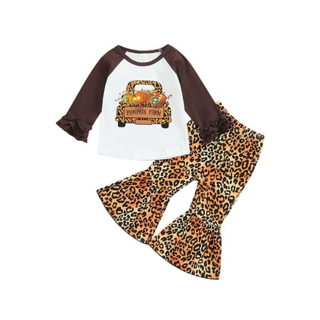 

Toddler Baby Girl Halloween Outfits Pumpkin Ghost Long Sleeve T Shirts Tops + Flare Long Pants Clothes Sets