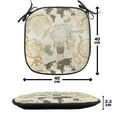 thumbnail image 4 of World Map Chair Seating Cushion Set of 2, Pattern Vintage Globe Atlas Theme Airship Knots Ribbon Retro Print, Seat Pads for Office with Anti-slip Backing, 16"x16", Beige Olive Green, by Ambesonne, 4 of 7