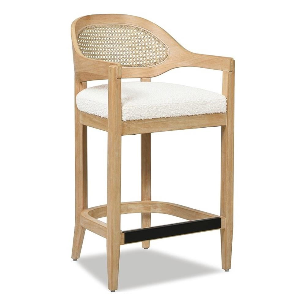 Americana Mid-Century Modern 26" Cane Back Counter Stool Ivory White Boucle
