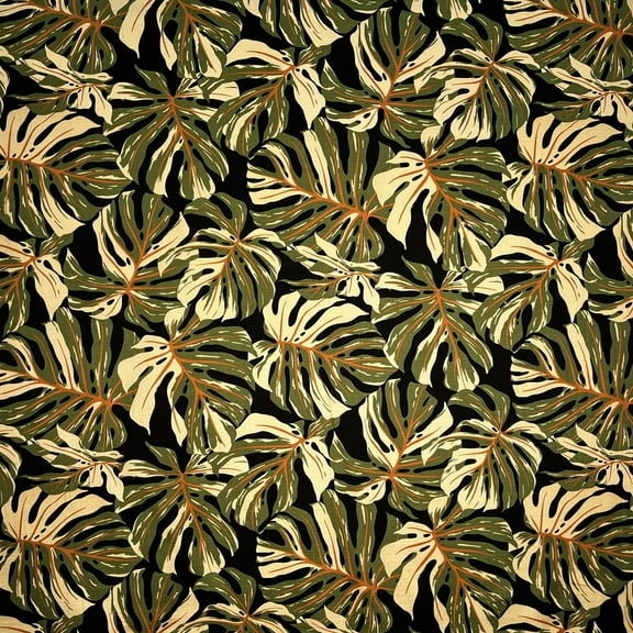 All-over Multicolor Monstera Leaves Fabric | Light Barkcloth