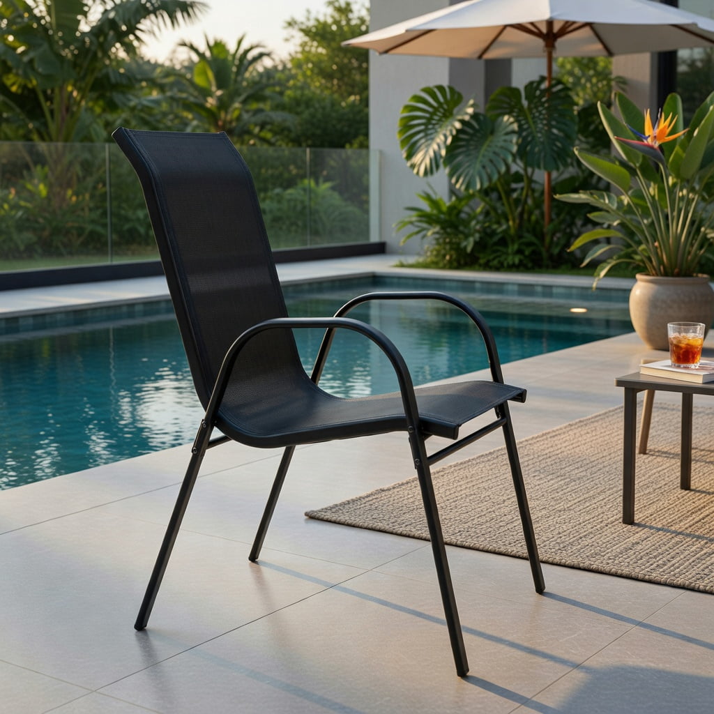 Hommoo 4-Pack Stackable Outdoor Dining Chairs with Ergonomic Armrests, Heavy-Duty Steel Construction for Patio & Deck, Gray