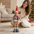 thumbnail image 2 of Christmas Plush Deer Figurine with Retractable Telescopic Legs, Standing Xmas Holiday Decor Ornament, Festive Party Gift Doll, 2 of 7