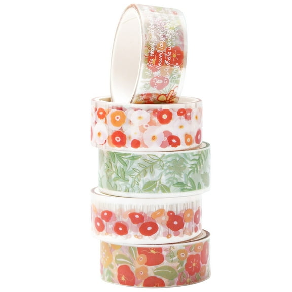 YUBX Flower Patterns PET Tape Set 5 Rolls Floral Arts Decorative Tapes - Corn Poppy