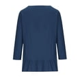 thumbnail image 4 of Women's Button Up Casual Tops Long Sleeve Round Neck Cotton Linen Ruffled Hem Plus Size Solid Shirts Spring Blouses Dark Blue,L, 4 of 6