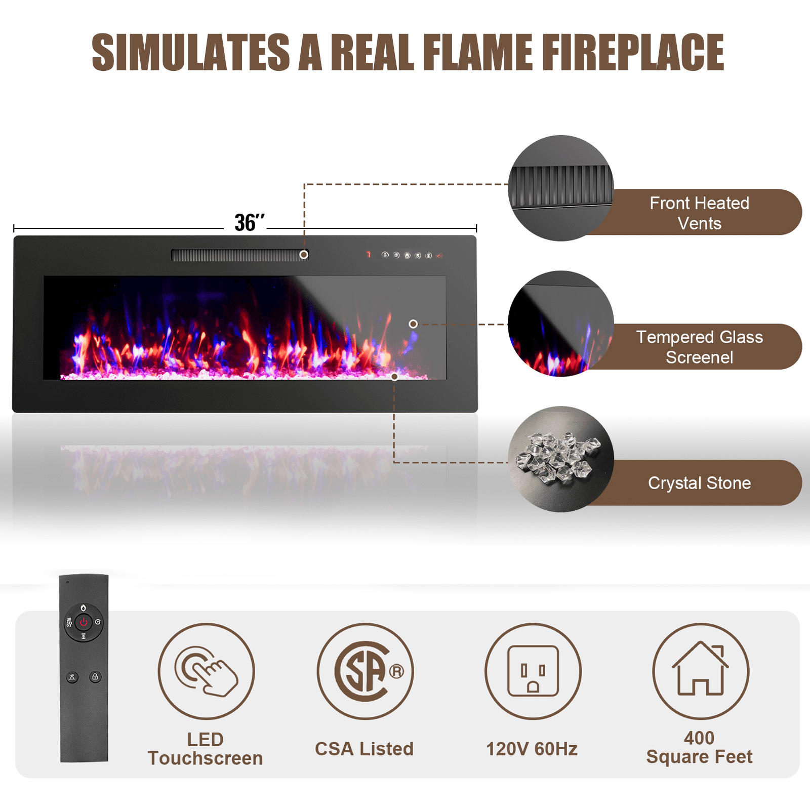 Rocyis Electric Fireplace TV Stand-70 inch TV Stand with 36" Electric Fireplace, Living Room TV Cabinet with Storage for TVs Up to 80", Led Entertainment Center, Modern Media Console, Black