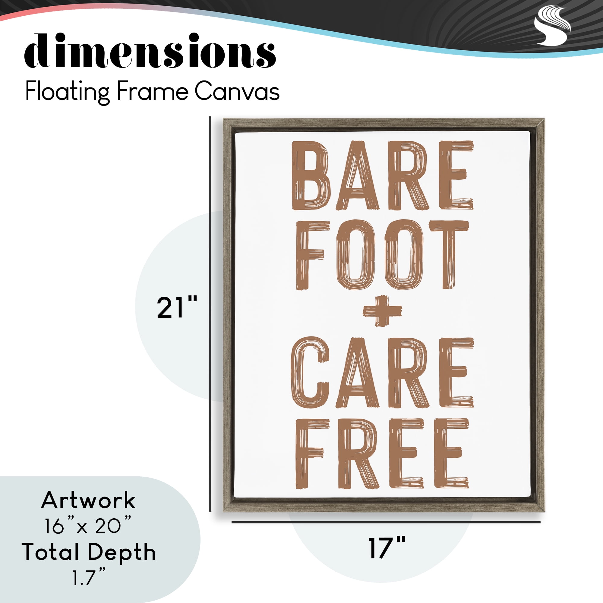 Barefoot Carefree Summer Sentiment Brown Framed Floater Canvas Wall Art, design by Lettered and Lined