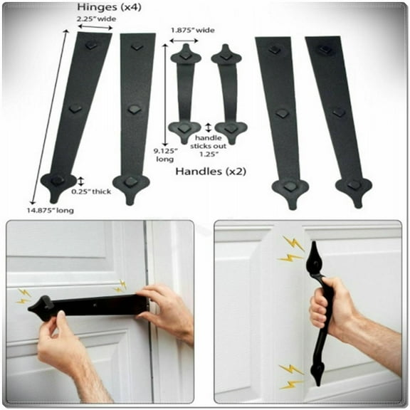 Maxcozy 6Pcs/Set Garage Door Magnetic Decorative Hardware Couch House Carriage Accents Faux Hinges Curb Appeal Decor Kit