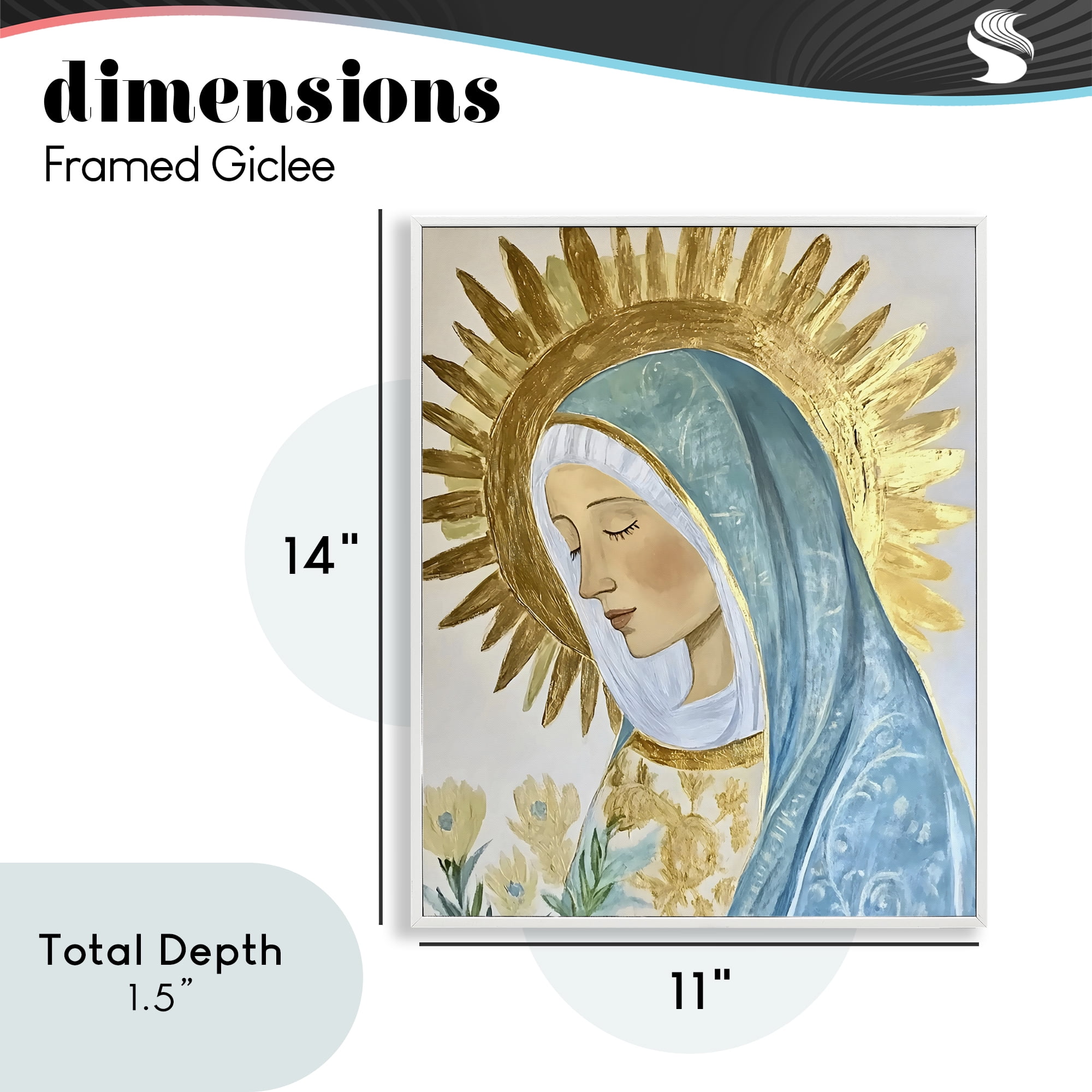 Holy Mary In Gold White Framed Giclee Art, design by Franklyn Gregory