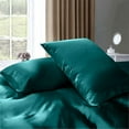 thumbnail image 4 of Cloud Fino Silk Satin Sheet Set| 100% Pure Silk Satin Sheet Set 7pc Silk Fitted Sheet 15" Deep Pocket, Silk Flat Sheet, Silk Duvet Cover & Pillowcases Set !!(Olympic Queen Teal), 4 of 6