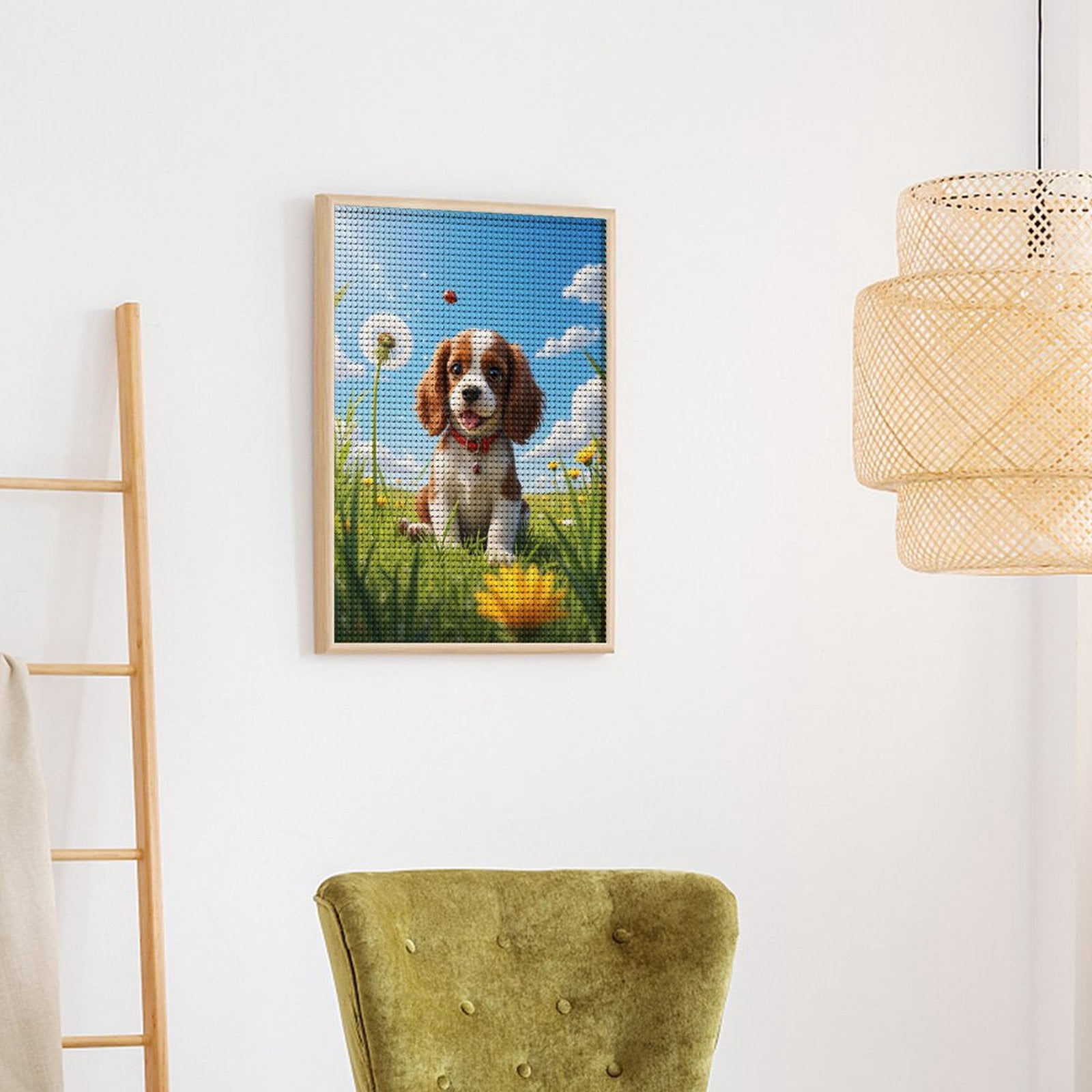 Diamond Art Kit for Adults, Playful Puppy Meadow Scene Diamond Painting for Adults Beginners, 5D DIY Diamond Art Painting Kits, Colorful Diamond Painting Craft for Home Decor 12x16