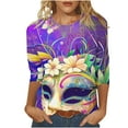 thumbnail image 2 of Cavosen Carnival Day Womens Tops 3/4 Sleeve Round Neck Festival Mardi Gras Shirts Mask Graphic Print Tops Holiday Fashion Blouse Loose Athletic T-Shirts Party Shrove Tuesday Tees XL, 2 of 5