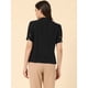 thumbnail image 3 of Blusa elegante de gasa de verano con cuello en V y manga corta para mujer Negro XS, 3 of 6