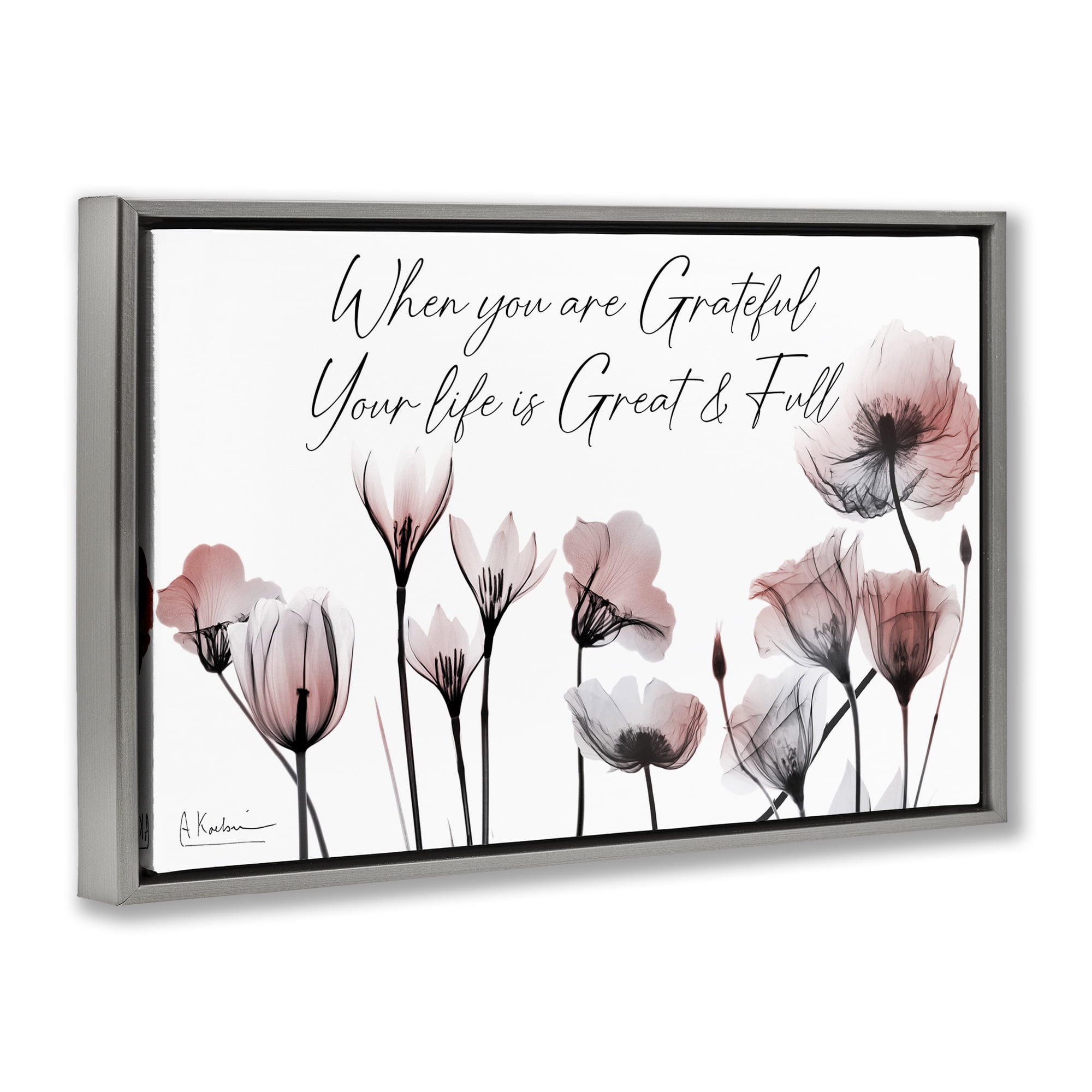 Stupell Industries Grateful Faith Floral Religious Painting Gray Floater Framed Art Print Wall Art, 25 x 17