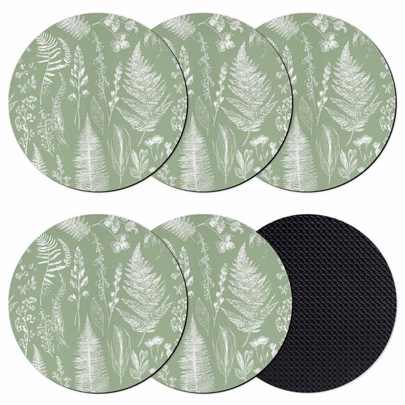 Sage Green Botanical Coasters Set of 6, Absorbent Coasters for Drinks, Farmhouse Country Leaves Plant Coaster for Desk Coffee Table Protection, Home Decor House Warming Gifts 4"