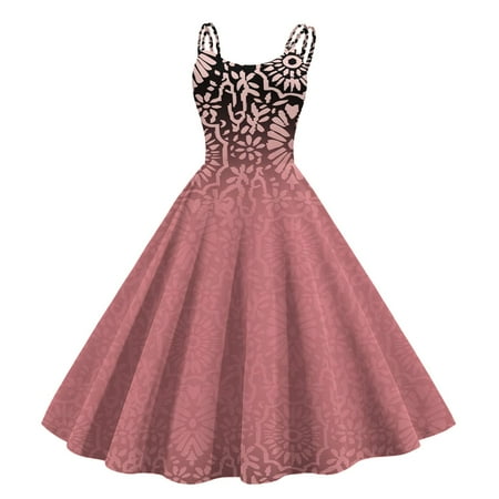 Bramtres Prom Dresses 2024 Summer Dress Vintage Cocktail Sleeveless Knee Length Retro A Line Flared Swing Formal Prom Party Dress Wedding Guest Dress Midi Dresses Homecoming Dresses Hot Pink Dress XL
