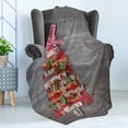 thumbnail image 4 of Christmas Soft Flannel Fleece Throw Blanket, Abstract Cloth Style Tree Concept Buttons Star Topper Wooden Backdrop, Cozy Plush for Indoor and Outdoor Use, 60" x 80", Multicolor, by Ambesonne, 4 of 5