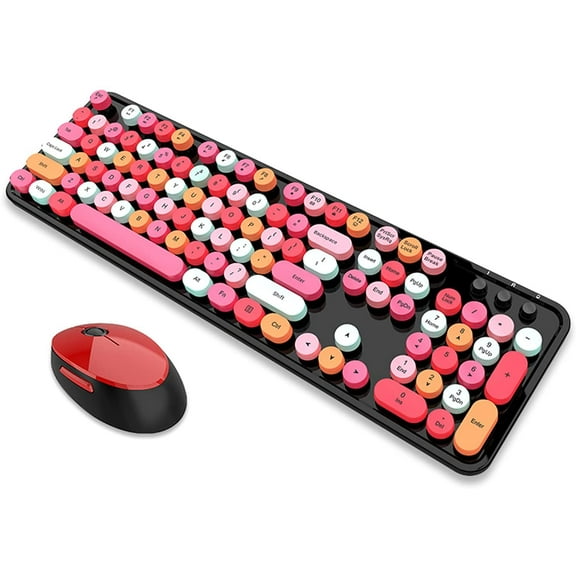 FormulaMod 2.4G Wireless Keyboard Mouse Combo Mixed Color, Ergonomic Sweet Full Size Keyboard with Numeric Keypad and Optical Mice Set for Computer Desktop PC Laptop