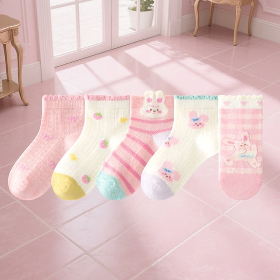 Girls Socks Soft Comfortable Long Five Pairs Children Socks Casual Daily Socks for Kids 1-12 Years Christmas Party Gift