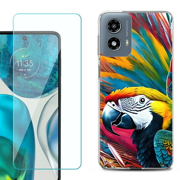 Phone Case for Motorola Moto G 5G 2024, with Tempered Glass Screen Protector, by OneToughShield - Macaw