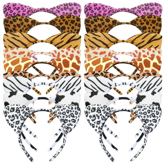 18PCS Animals Headbands for Youngsters, Adults, Assorted Animals Ears Headwear, Fabric Headbands for Theme Parties, Festivals, Birthday Favors, Cheetah, Tiger, Zebra