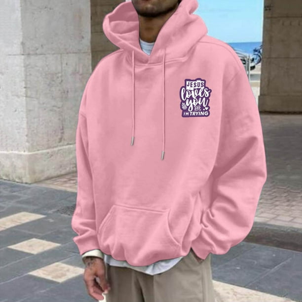 MHFRRA Sudadera con Capucha Informal para Hombre, Holgada, con Estampado Gráfico, para Otoño E Invierno, Uso Diario, Cómoda, Tela Suave, Ligera, Ropa de Calle Rosa