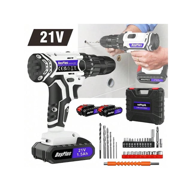 21V Cordless Power Drill Set Electric, Cordless Screwdriver Drill Set, 25 1 Torque, Li-Ion Battery&Fast Charger, 3/8" Keyless Chuck Driver Tool, LED Work Light, For Home And Garden DIY Project Kit