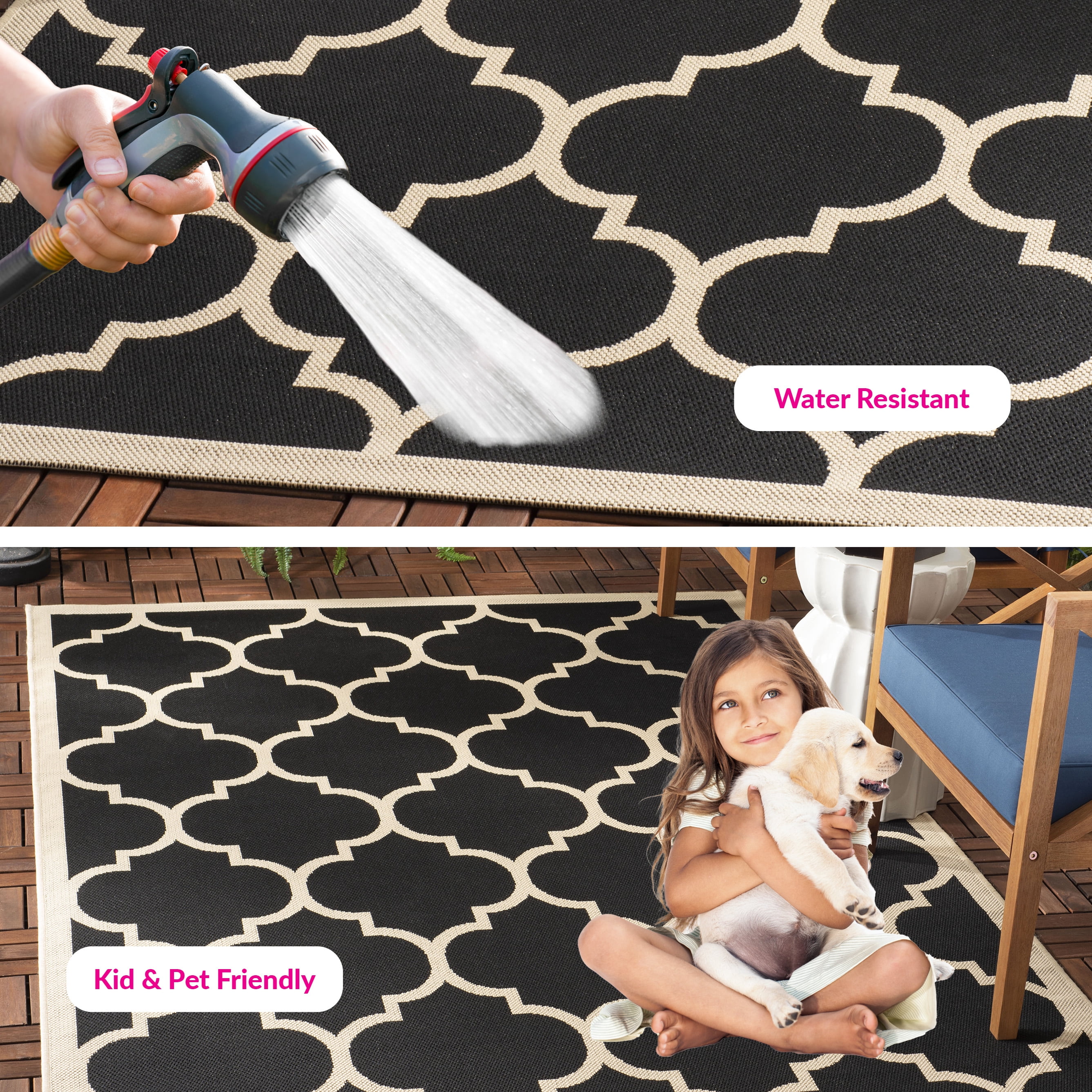 Safavieh Courtyard Alyssa Geometric Indoor/Outdoor Area Rug, Black/Beige, 2' x 3'7"