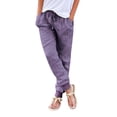 thumbnail image 3 of Baqcunre Linen Pants Women,Women's Elastic Drawstring Waist Loose Wide Leg Solid Pants With Pockets,Womens Fashion,Pants For Women,Women'S Pants,Womens Clothes,Purple,S, 3 of 5